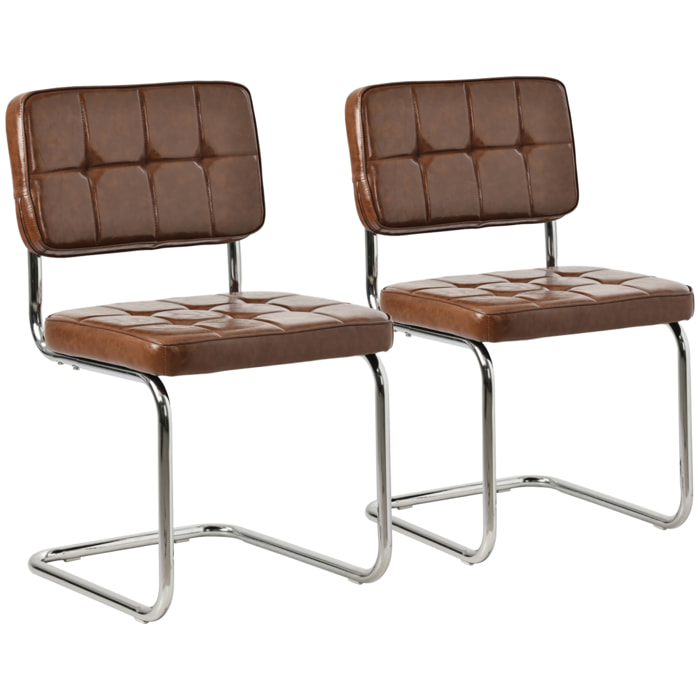 Lot de 2 chaises cantilever en simili marron MARIA
