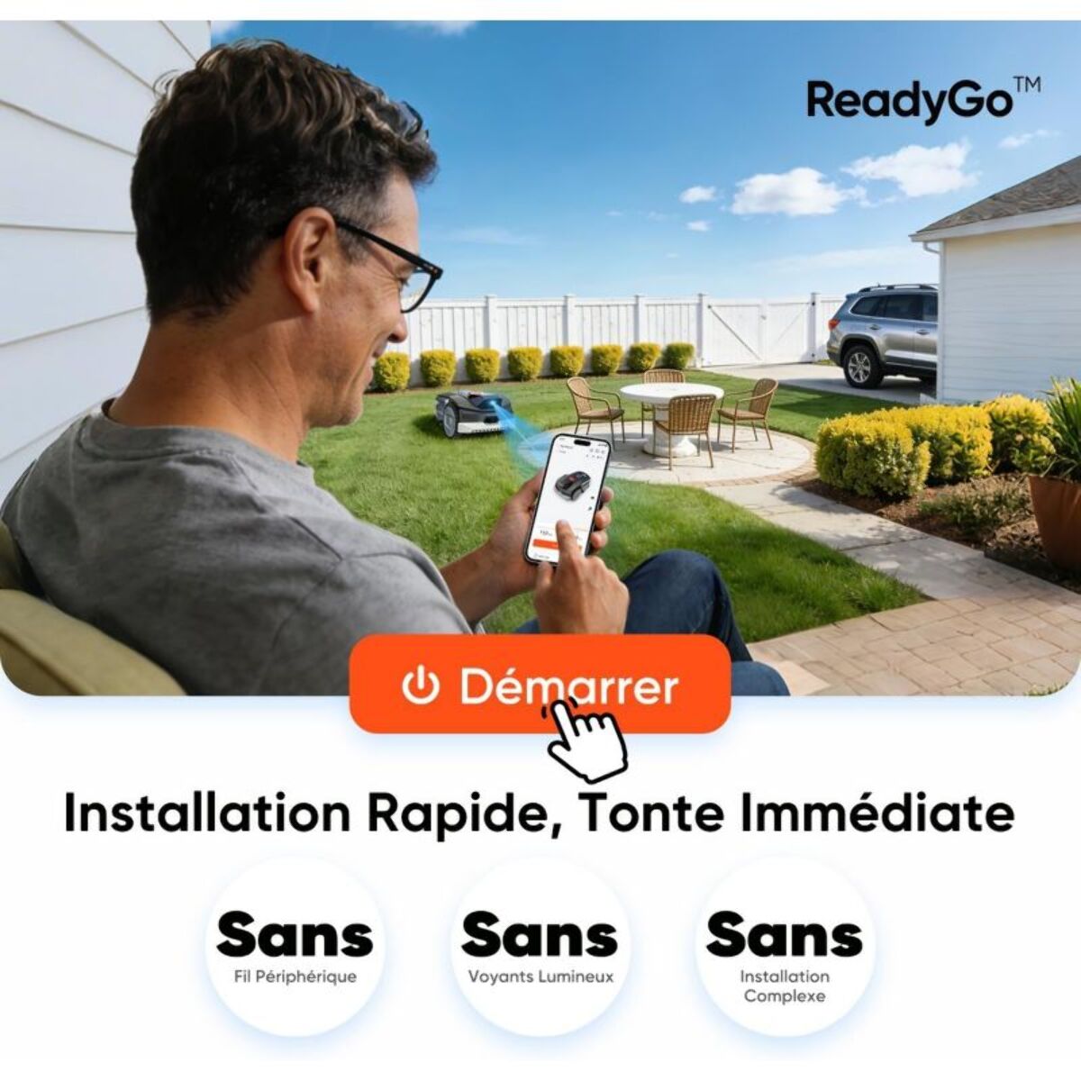 Robot tondeuse SUNSEEKER V1 sans fil périphérique, 300m² de superficie, garage, idéal petit jardin