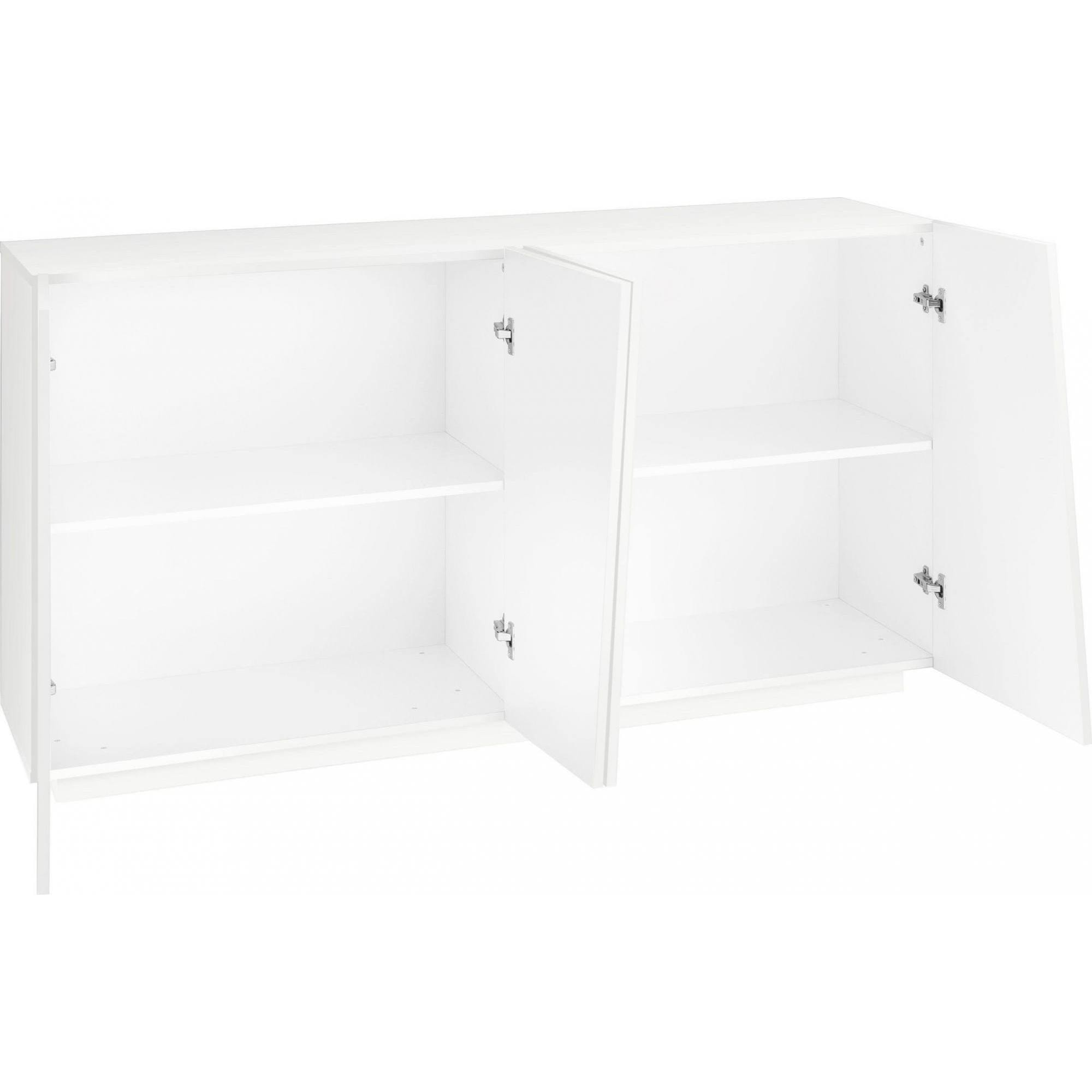 Credenza moderna a 4 ante, Made in Italy, Madia da cucina, Buffet di design da soggiorno, cm 159x43h86, colore Bianco lucido