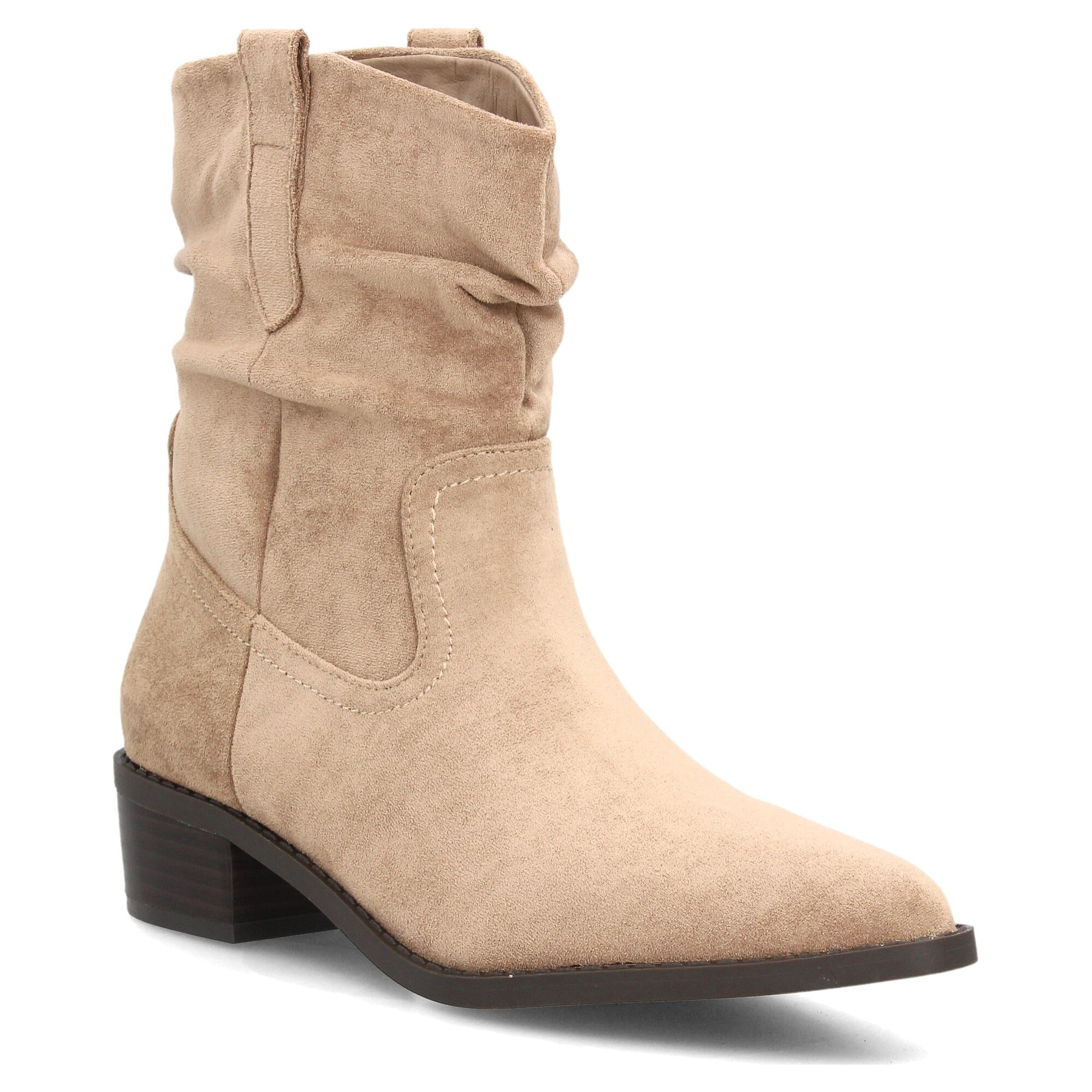 Botines western fruncidos de tacón bajo para mujer