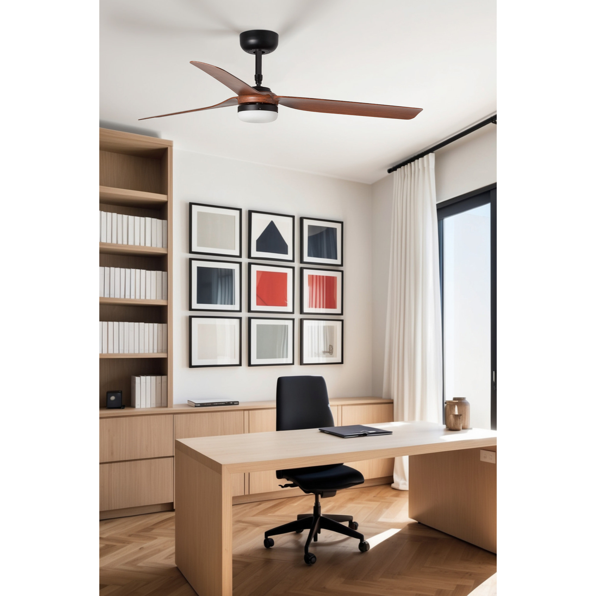 PUNT M LED Ventilatore a soffitto nero/noce TUYA