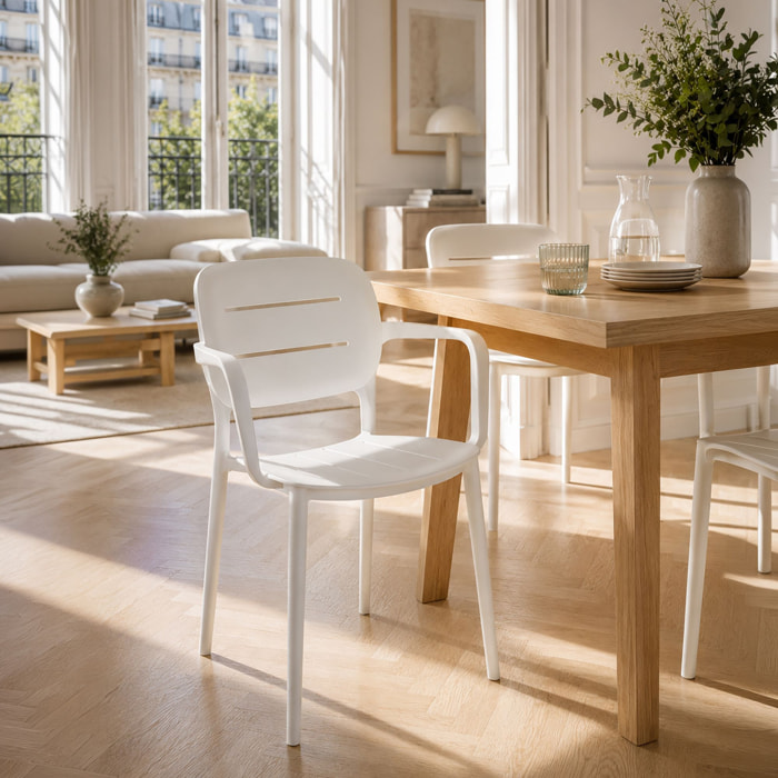 Lot de 4 fauteuils de table blanc en polypropylène SUNSET