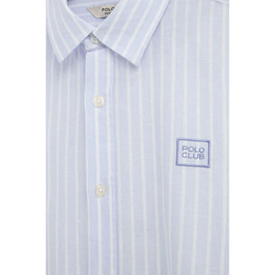 Camicia a righe azzurro con colletto alla francese, taglio regolare e ricamo Polo Club