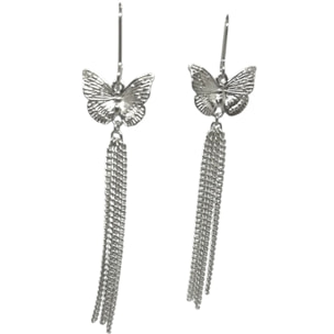 Pendiente mariposa gancho y cadenas en plata 10µ largo 8cm