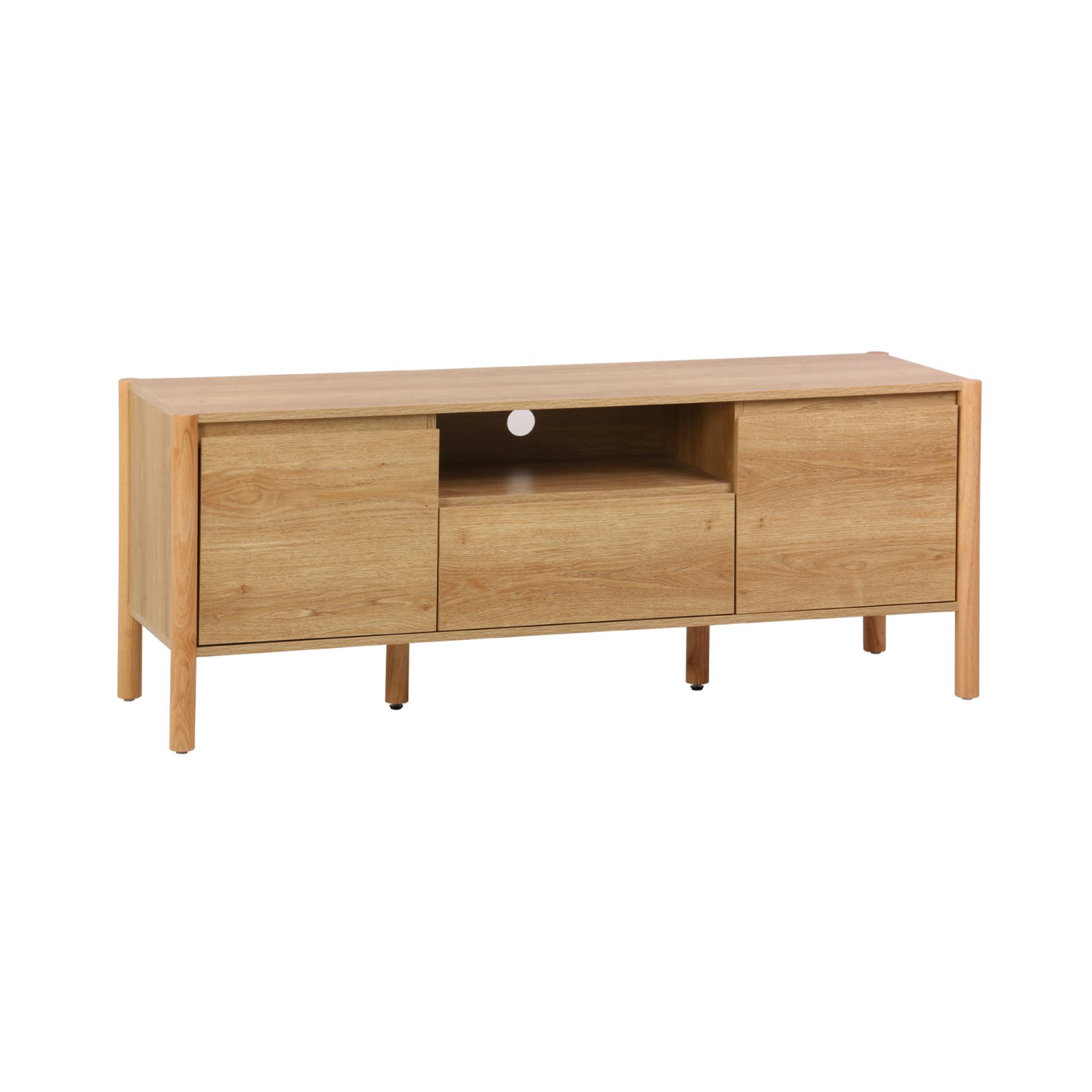 Meuble TV décor bois 2 portes 1 tiroir 140cm naturel - 140 x 42 x 55 cm - Harmony