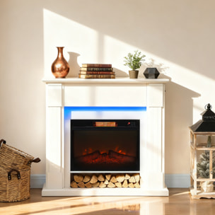 Chimenea Eléctrica Empotrable con Efecto de Llama 3D, Tira de Luz LED RGB, Chimenea Decorativa, 1800W, Temporizador, Termostato Digital, Mando a Distancia, para 30 Ã£Å½Â¡, Blanco