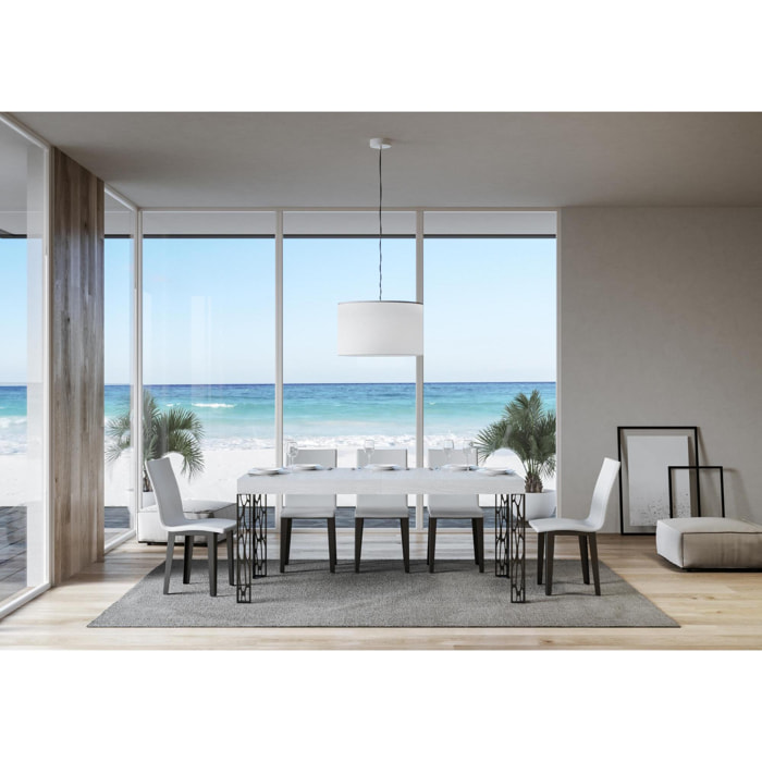 Table Ghibli Extensible Dessus Frêne Blanc 90x160 Allongée 264 cadre Anthracite