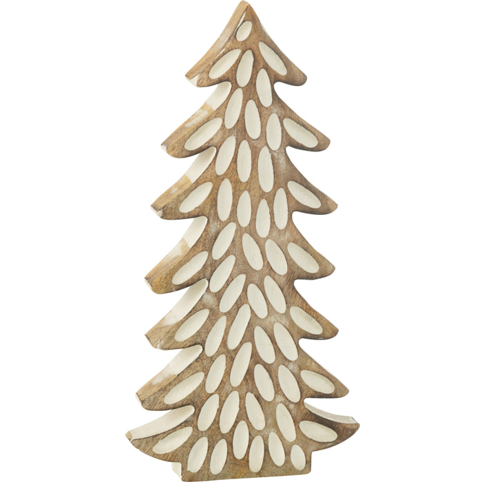 J-Line décoration bre Sculpte Bois De Manguier Blanc/Naturel Small (45384)