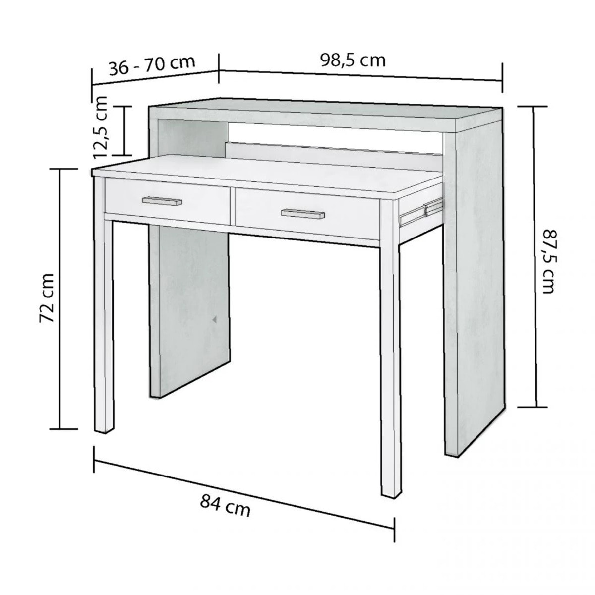 Mesa de escritorio extensible Zira Blanco Artik (Blanco Mate) - Gris Cemento