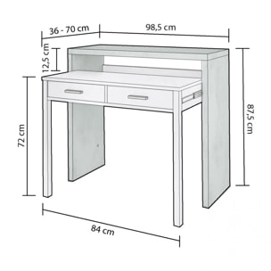 Mesa de escritorio extensible Zira Blanco Artik (Blanco Mate) - Gris Cemento