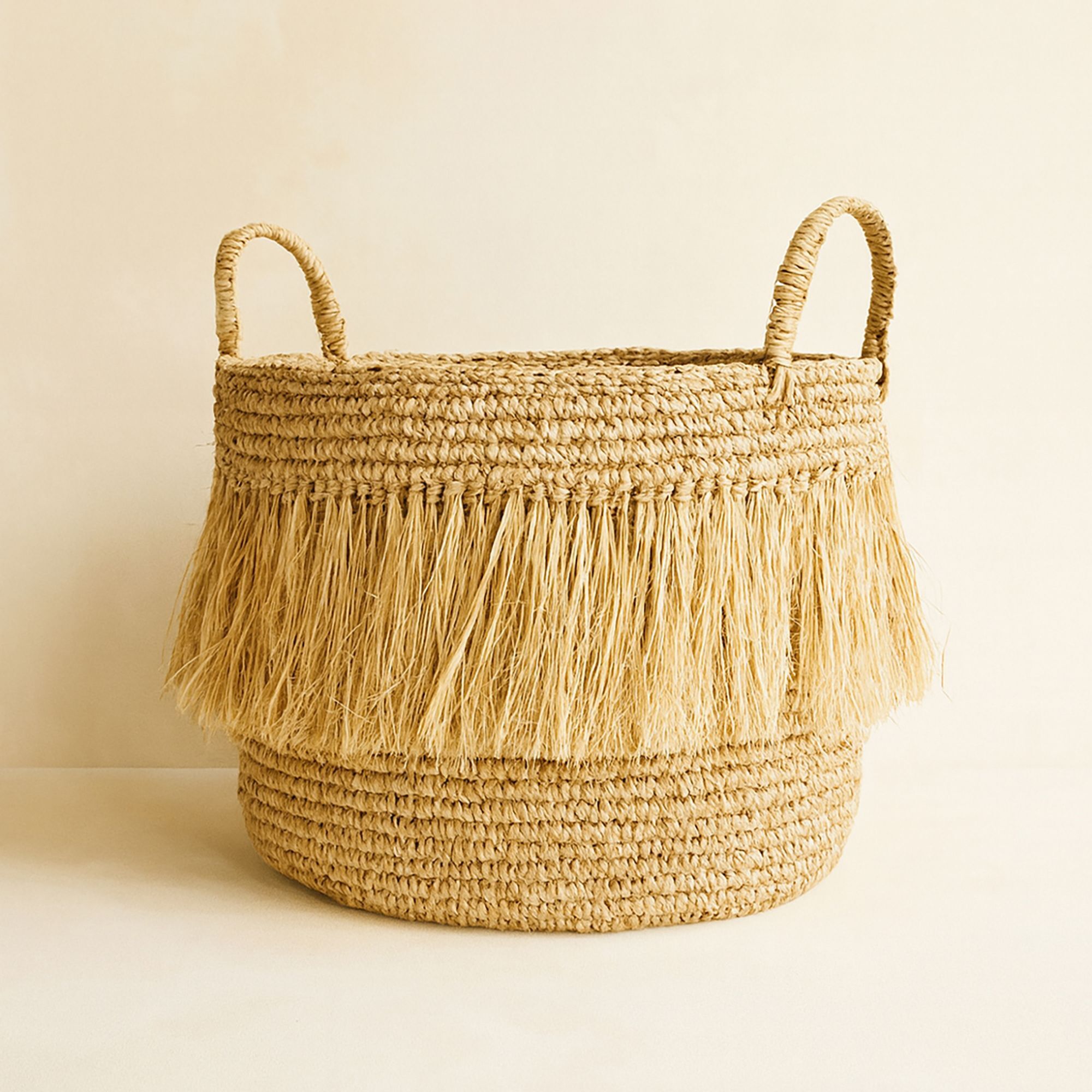 Panier à franges en raphia naturel avec anses 48cm LUYS