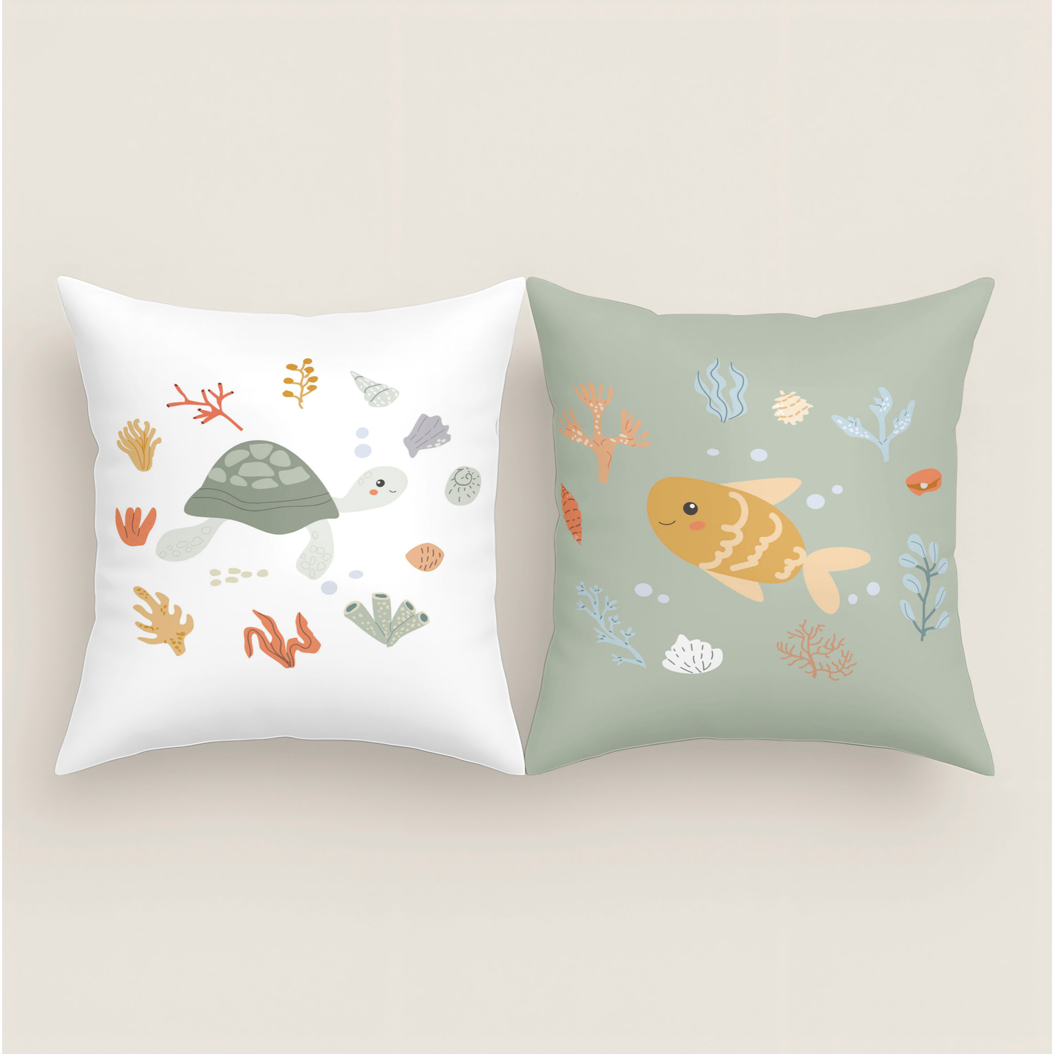 Cool Kids - Funda de Cojín Estampado - Con Cremallera - Sin relleno - 100% Algodón - Ocean Life