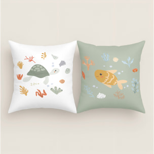 Cool Kids - Funda de Cojín Estampado - Con Cremallera - Sin relleno - 100% Algodón - Ocean Life