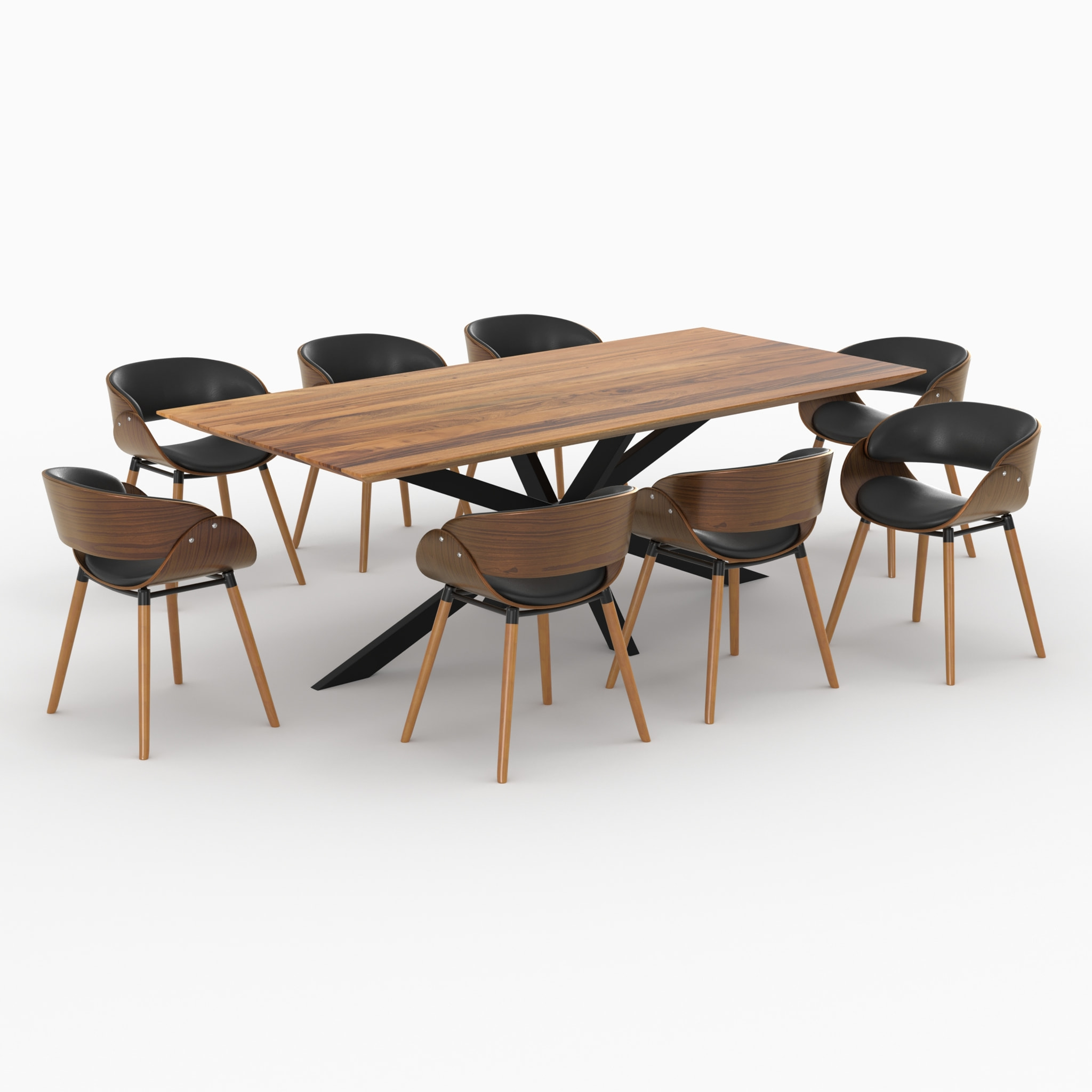 Table et chaise 8 personnes Surdiman en cuir synthétique noir et bois