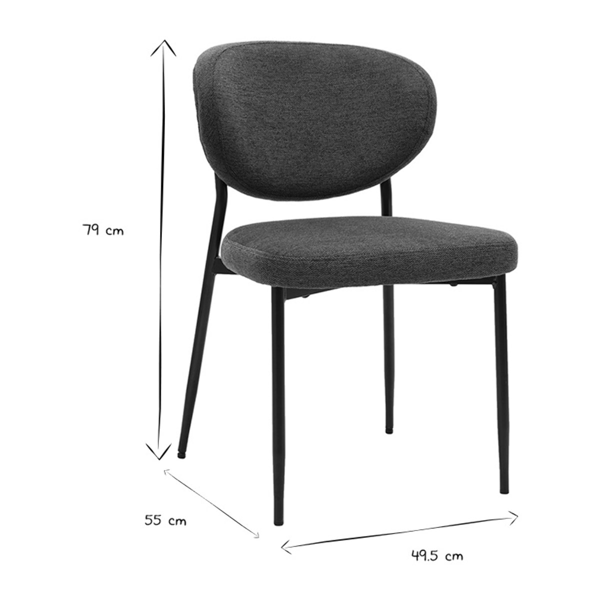Chaises en tissu effet velours texturé bleu foncé et métal noir (lot de 2) BREKA