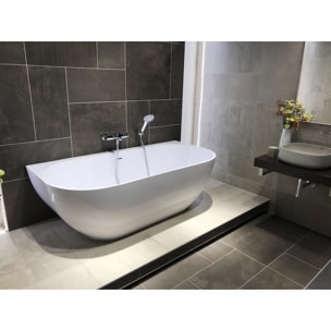 Lesly 170 x 82 cm Baignoire semi-îlot en marbre coulé, blanc (LE1700)