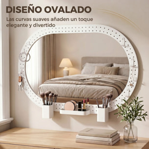 Espejo de Pared Ovalado 90x60 cm con Panel Perforado, Espejo Decorativo Pared para Salón, Dormitorio, Recibidor Entrada, Blanco