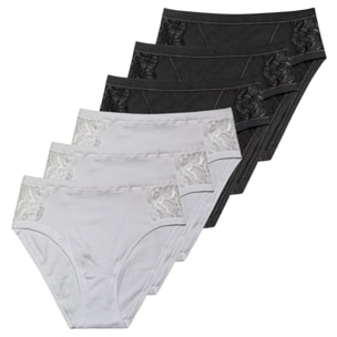 6 Slip da Donna Fianco Alto Nottingham in Cotone Modal, Art. SA6102, Assortito (Bianco + Nero)