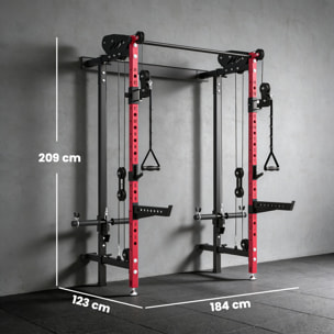 Station de musculation pliable - power rack  700kg double poulie réglable 14 niv. acier rouge noir