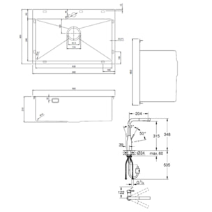 /Grohe - Set Aurum Évier de cuisine encastrable inox 304 , 68x45x21 cm + Essence Mitigeur monocommande Evier, Or brossé PVD