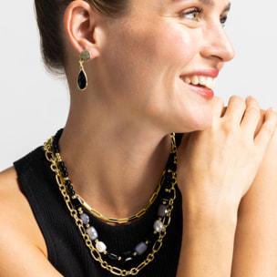 Collar con Resina Negra acabado oro 18k