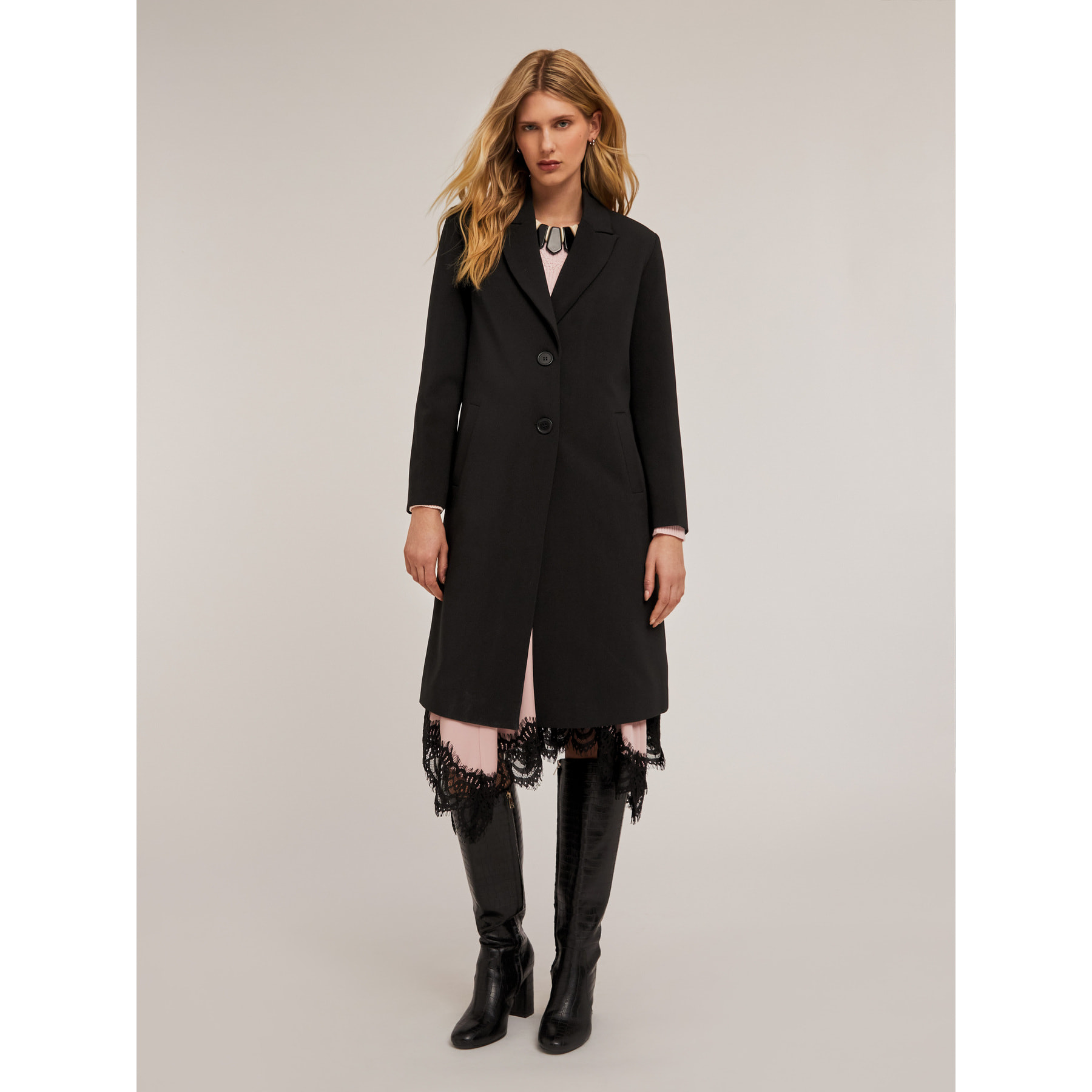 Motivi - Cappotto monopetto in tessuto crêpe - Nero