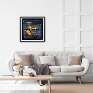 Affiche abstraite monochromatique de bleus Affiche + cadre en bois - Noir