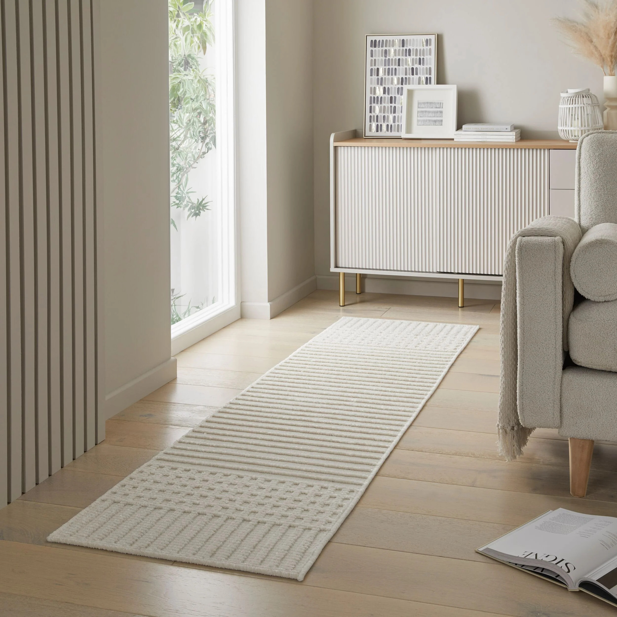 Tapis lavable de couloir ELTON Ivoire