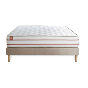 Ensemble Matelas Le Doux - 24cm - Mémoire de forme - Zéro transfert de mouvement - Sommier kit Beige