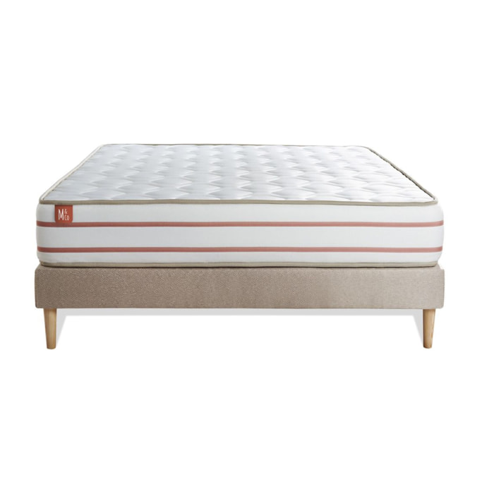 Ensemble Matelas Le Doux - 24cm - Mémoire de forme - Zéro transfert de mouvement - Sommier kit Beige