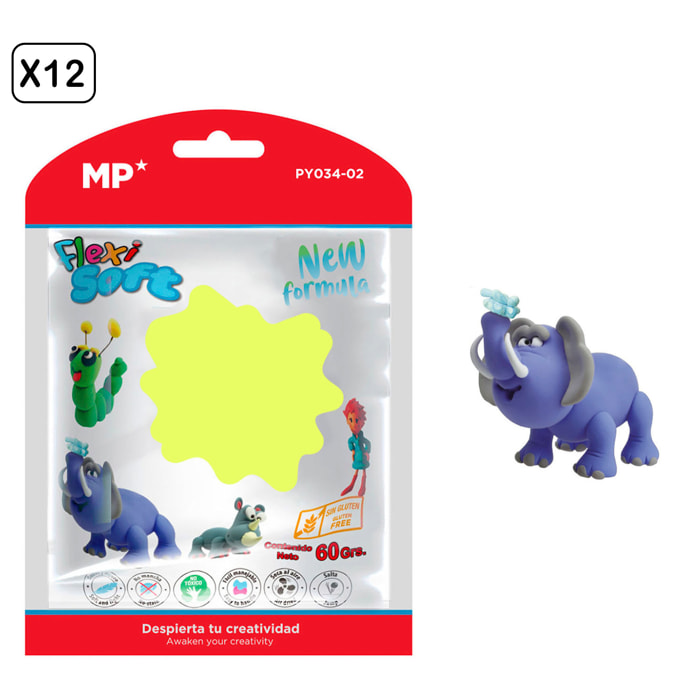 PACK 12 Uds. PASTA DE MODELAR 60 g AMARILLO NEÓN