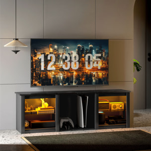 Meuble TV design LED - banc TV contemporain - 2 étagères verre, grande niche et plateau - dim. 160 x 35 x 35 cm - noir