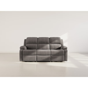 Armand - Canapé 3 places relax électrique en velours côtelé - Gris
