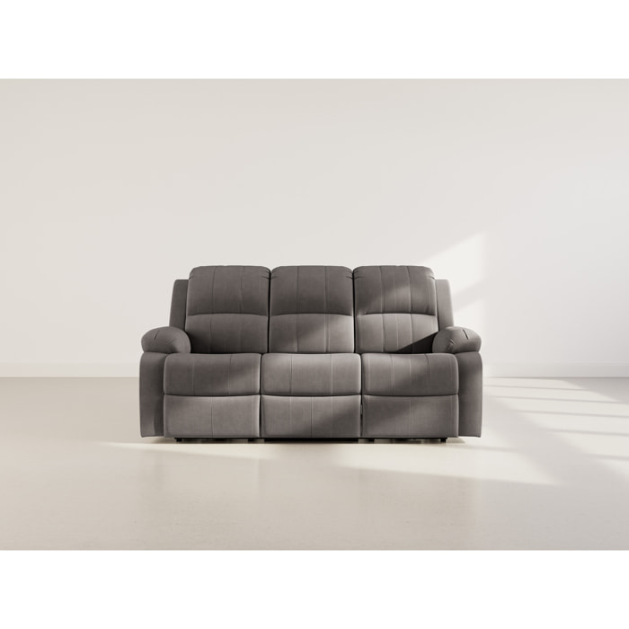 Armand - Canapé 3 places relax électrique en velours côtelé - Gris