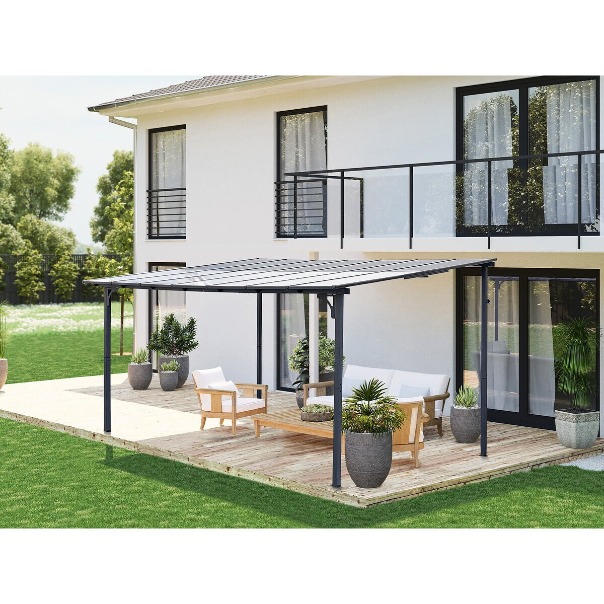 Pergola tonnelle adossée "Marvin" - 4 x 3 m - 423 x 298 x 243 cm - Gris foncé