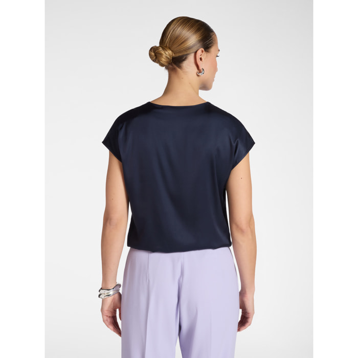 Elena Mirò - Blusa de satén con escote en V - Azul