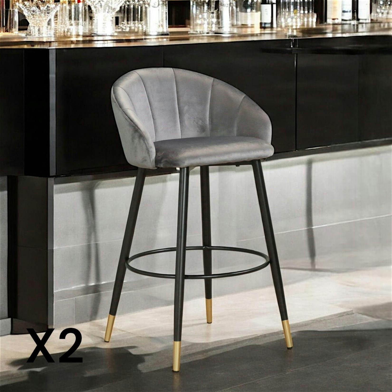 Chaise de bar coquillage velours gris (lot de 2) HAWAI