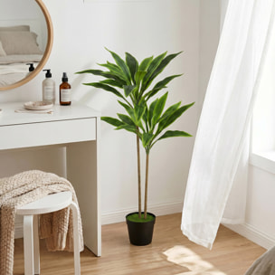 Plante artificielle cordyline H.90cm - grand réalisme - 29 feuilles - mousse effet lichen pots inclus