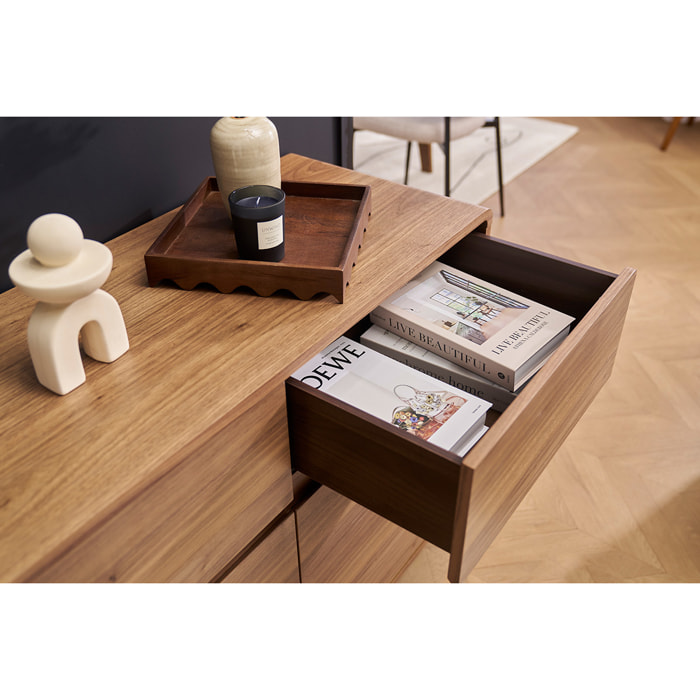 Buffet design en bois foncé noyer 3 portes 3 tiroirs L160 cm JAKO