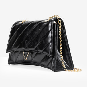 Bolso de hombro negro con solapa y cadena
