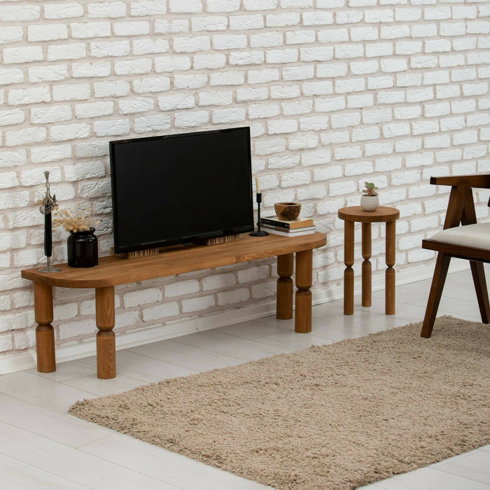 Mobile porta TV Fengshen, Credenza da soggiorno, Armadio basso per TV, Base parete attrezzata, 140x35h40 cm, Quercia