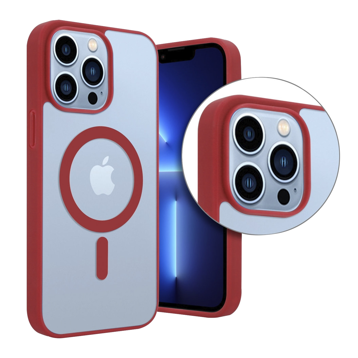 DAM Custodia ibrida anti-shock  Magsafe per iPhone 15 Pro. Bordi in silicone e retro in PVC. 7,34x1,11x14,94 centimetri. colore rosso
