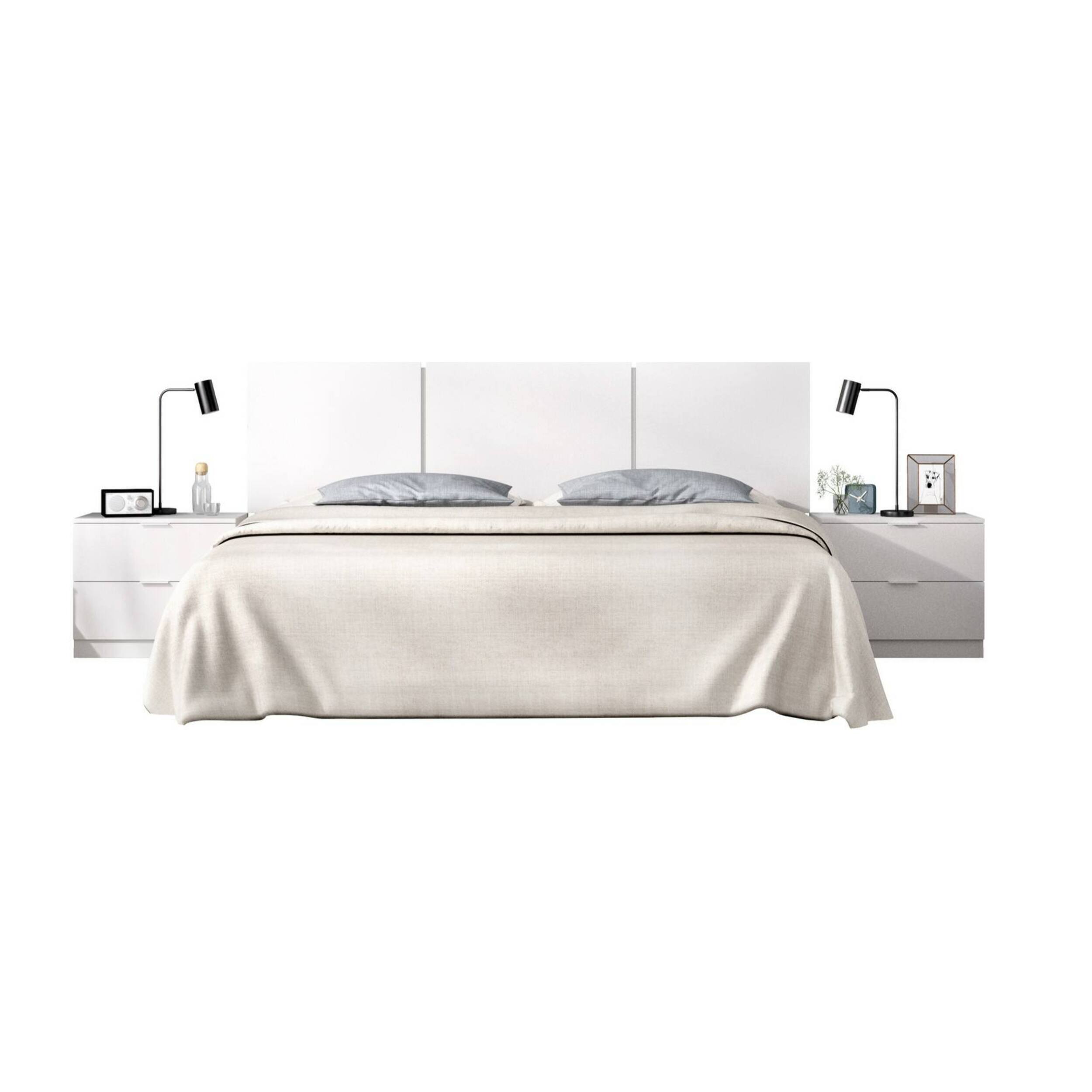 Testiera letto Oliwa, Spalliera, Testata per camera da letto, Poggiatesta, 257x34 h96 cm, Bianco