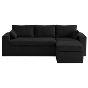 Housses en velours pour canapé Calgary d'angle 3 places + 1 pouf - Noir