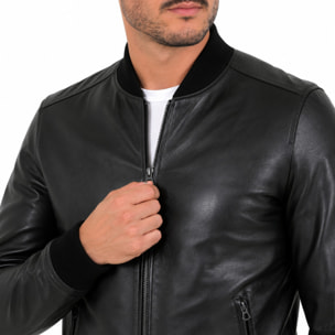 Giubbino in vera pelle di vitello Nero-Slim Fit