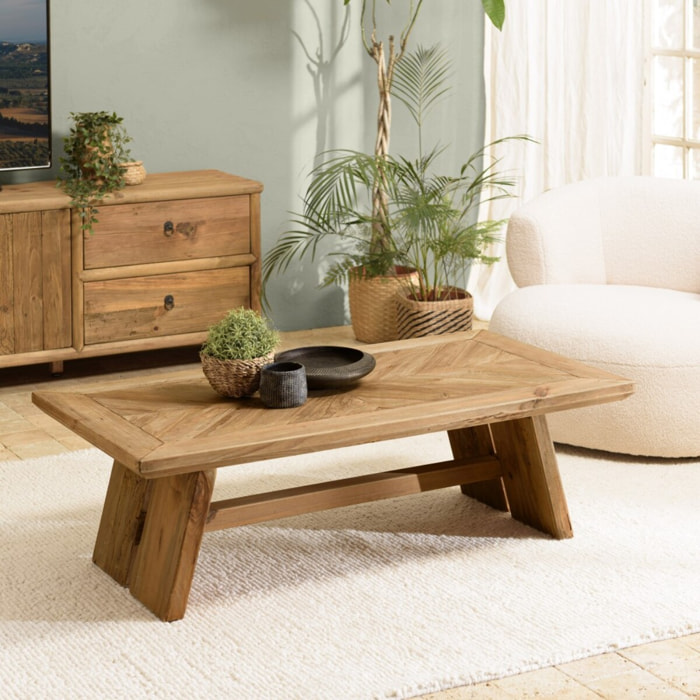 SANDY - Table basse rectangulaire 130x70cm bois pin recyclé