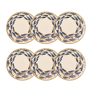 Lot de 6 assiettes à dessert 19cm en porcelaine à imprimé poisson MARIUS