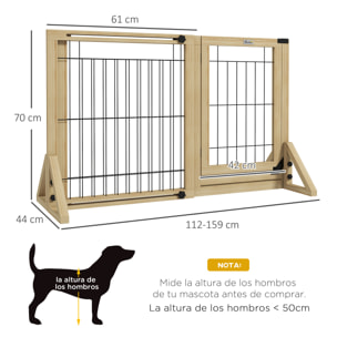 Barrera para Perros de Madera Valla para Mascotas Extensible de 2 Paneles con Patas de Apoyo Triangulares para Puerta Pasillo Escalera 112-159x44x70 cm Natural