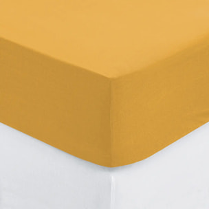 Drap-housse en coton - jaune moutarde - bonnet H30cm - 140x190 cm