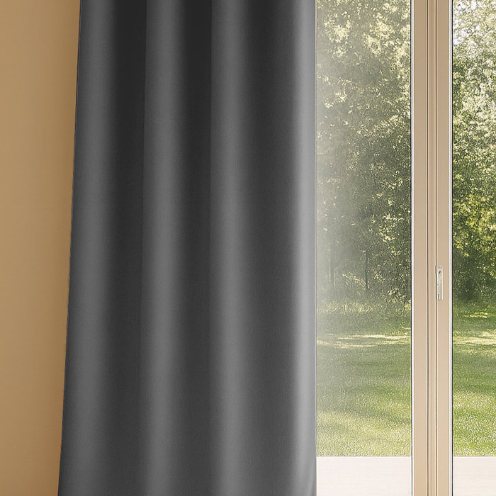 Rideau polyester occultant uni gris clair